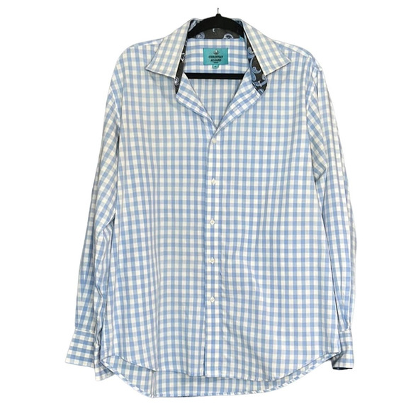 Christian Aujrd Other - Christian Aujard Blue Check pattern Casual Long Sleeve Shirt Paisley Trim